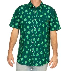 Tipsy Elves Men Small Cool Clover Button-Down‎ Cotton-Blend Shirt Pocket